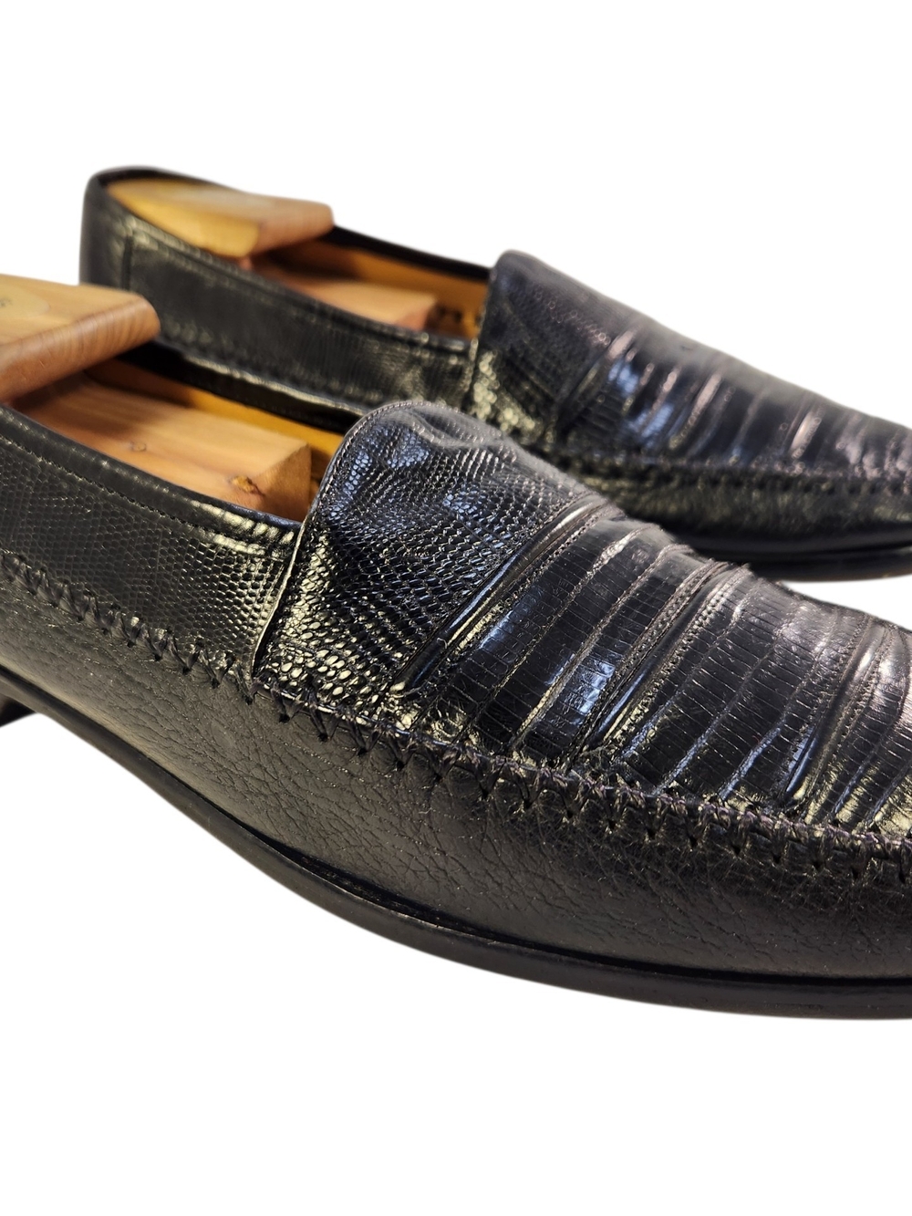 MEZLAN SANDORIA EXOTIC LIZARD BLACK LEATHER LOAFERS SLIP ONS SHOES SZ 10.5 M